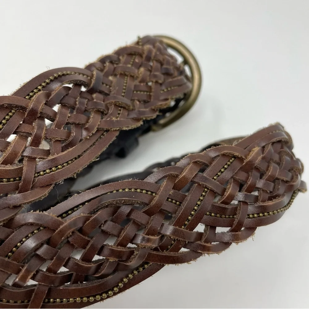 Abercrombie & Fitch Brown Leather Woven Belt XS S - Picture 4 of 6
